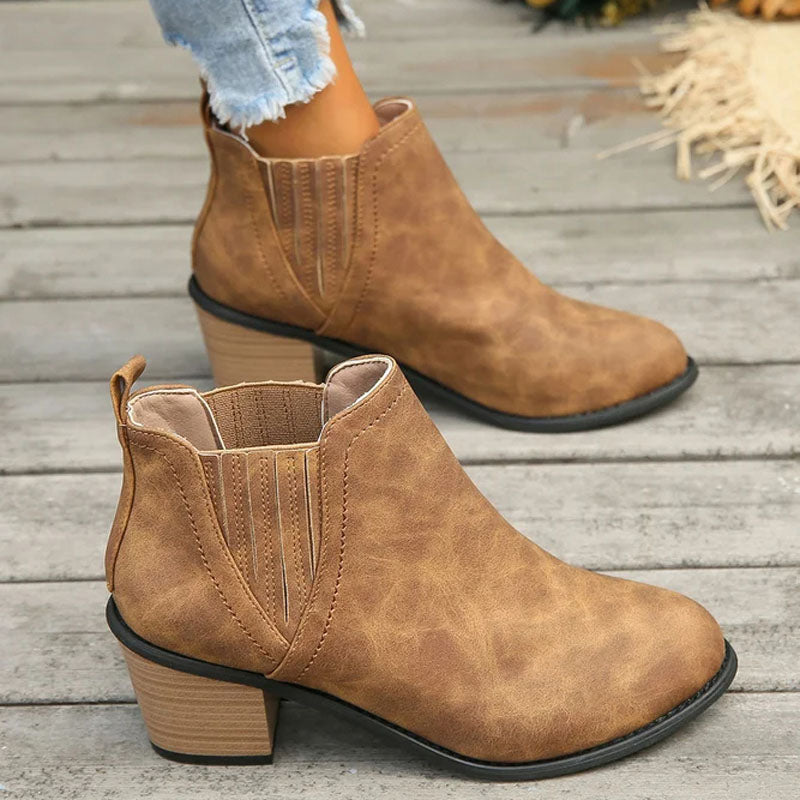 Damfotledsskor Chunky Klackar Vintage Stil PU-6