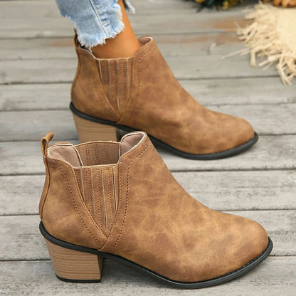 Damfotledsskor Chunky Klackar Vintage Stil PU-6