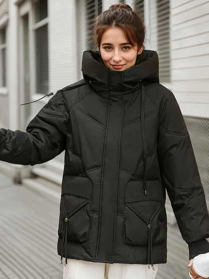 Lång Vinterrock Dam Med Huva Casual Polyester-2