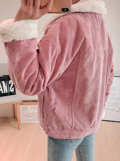 Dam Kappa Monokrom med Pälstrim Vinterkappa i Högkvalitativ Polyester-2