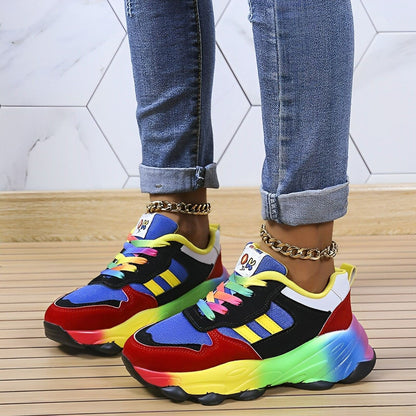 Kvinnors Chunky Sneakers Flerfärgad Läder Plattform-5