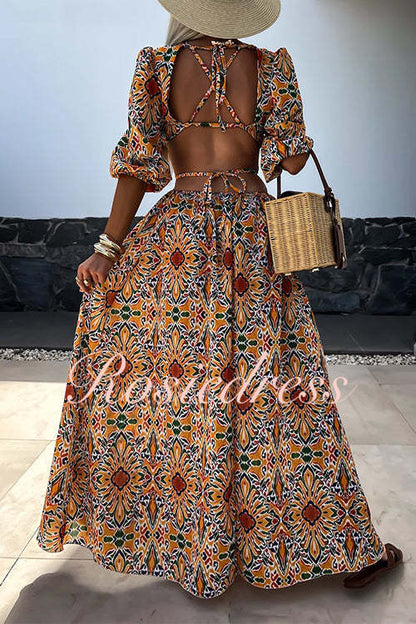 Maxiklänning Dam Puffärmar Ryggfri Tryckt Bomull Polyester-3