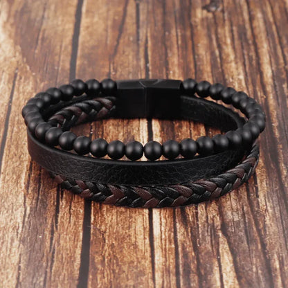 Minimalistiskt Hematit Armband Herr i Flätat Läder och Legering – Elegant och Stilren Design 5