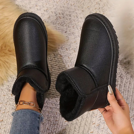 Kvinnors Ankelstövlar Fleece Fyllda PVC Halvhög Stil-1