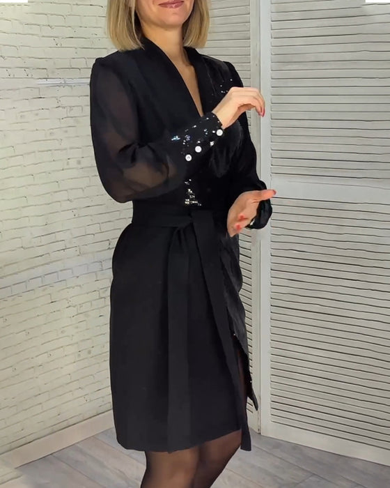 Dam Klänning Tunika V-hals Högkvalitativt Tyg-3