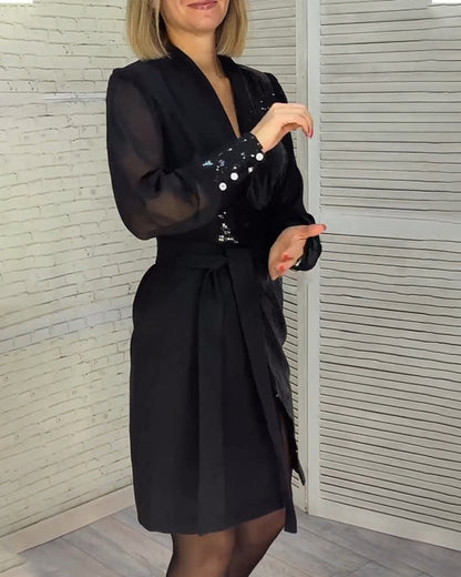 Dam Klänning Tunika V-hals Högkvalitativt Tyg-3