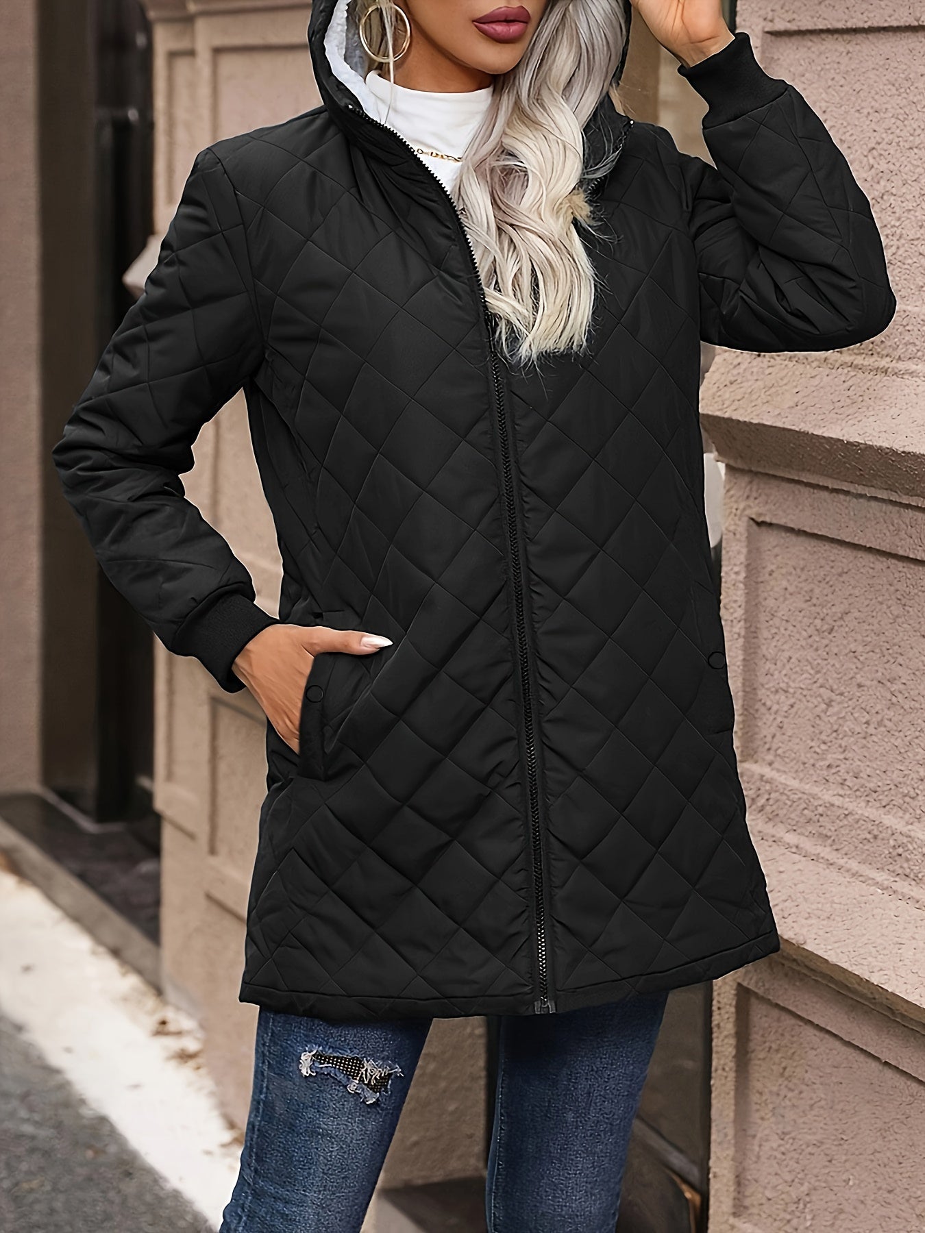 Lång Vinterrock Dam Quiltad Polyester Casual-3