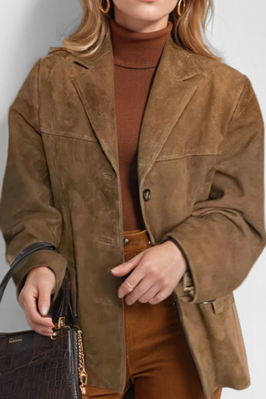 Dam Vintage Caféjacka Med Lapel Högkvalitativt Tyg-1