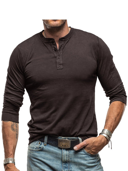Variant image for Herrskjorta Långärmad Henley Vintage Stil Elastiskt Tyg-26