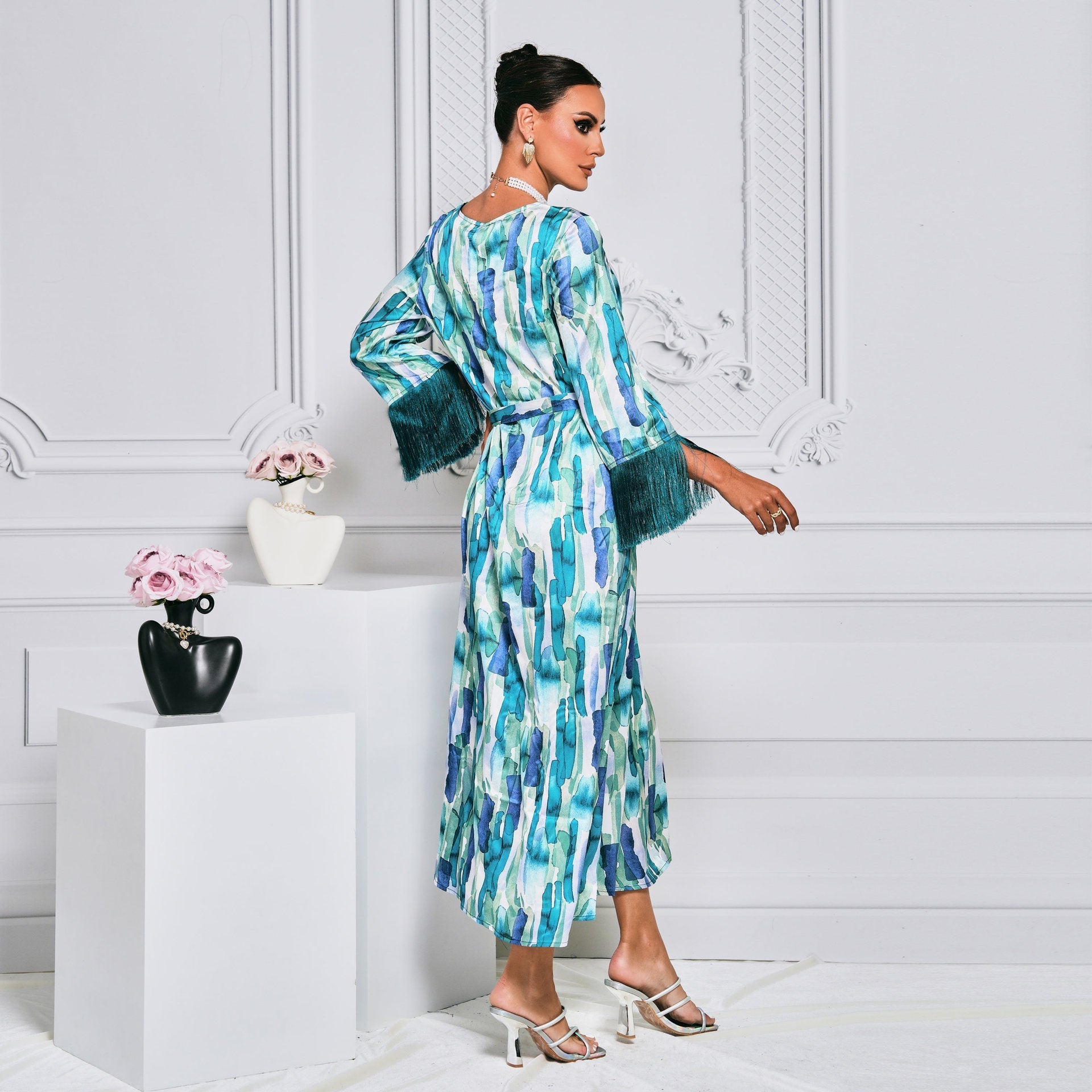 Dam Maxiklänning Mönstrad Polyester med Bredd Midjeband 6