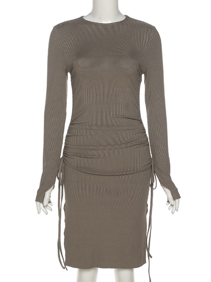 Kvinna Miniklänning Avslappnad Stil Polyester med Dekorativ Snörning-2