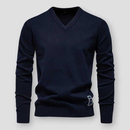 Herrpullover V-ringning Mjuk Ullmix Modern Passform-2