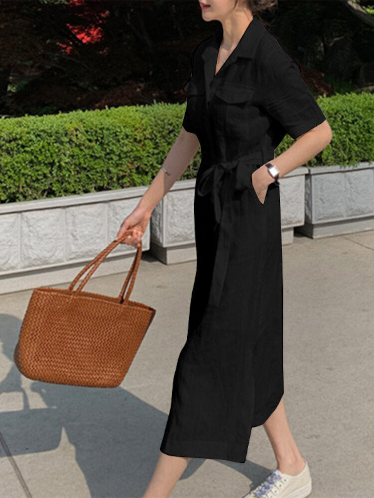 Fina Dam Klänningar Midi med Fickor och 3/4 Ärmar i Bomull-2