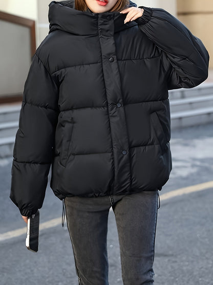 Kvinnors Kort Buffertjacka med Huva i Varmt Material-1