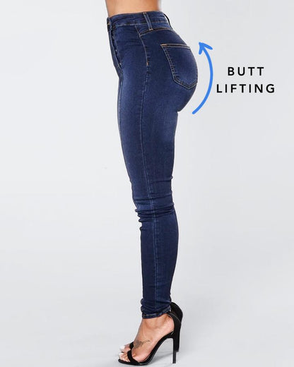 Damjeans Hög Midja Stretch Denim för Dam-3