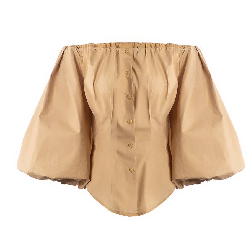 Kvinnors Pufftop Låg Profil Bomull Lykta Ärmar-5