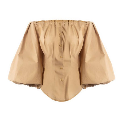 Kvinnors Pufftop Låg Profil Bomull Lykta Ärmar-5