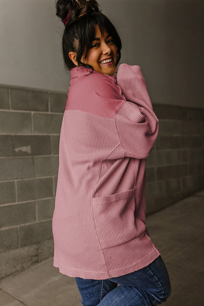 Kvinnor Ribbad Tröja med Knappdetalj Ribbade Stickmaterial-3