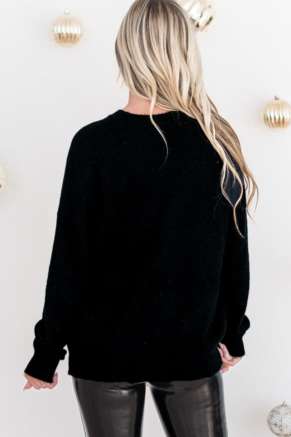 Stickad Dam Tröja Avslappnad Passform med Glitterdetaljer-2