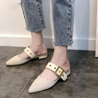 Dam Mules Skor Lågklackade med Metalldekoration PU-material-5