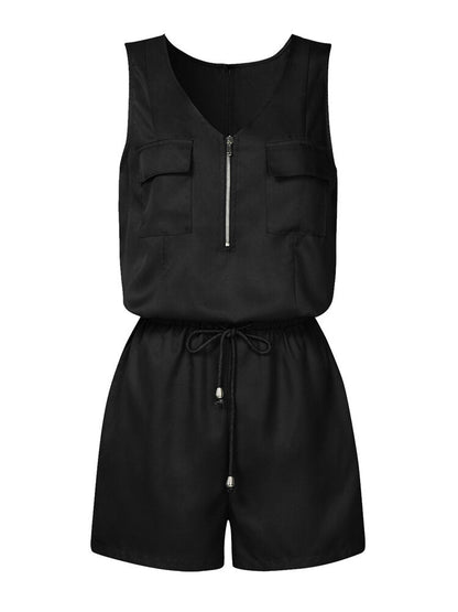 Kvinnors V-ringad Ärmlös Jumpsuit med Elastisk Midja – Chic och Bekväm för Varma Dagar, Finns i Flera Färger 13