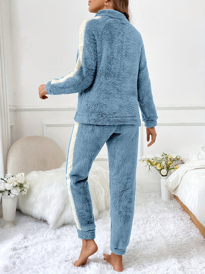 Dam Pyjamas Set Plysch Lång Zip Topp och Byxor-3