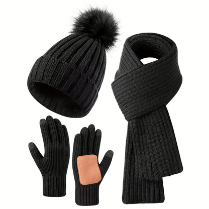 Variant image for Dam Vinterset Avslappnad Tygblandning Hatt Halsduk Handskar-2