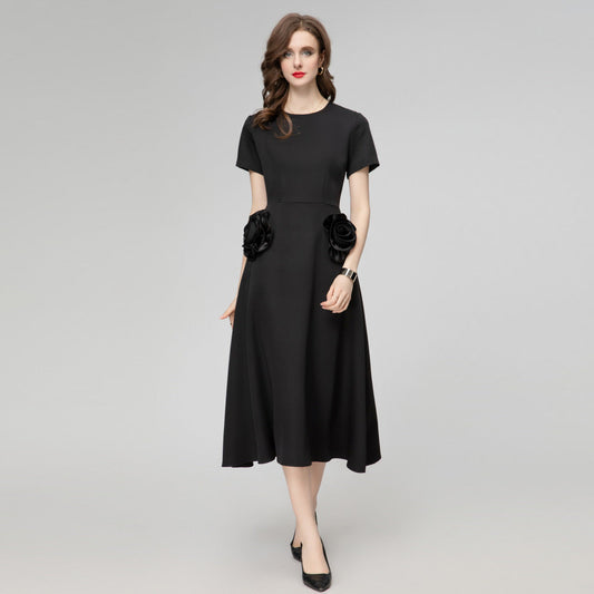 Kvinnors Rund Klänning Blommönster Bomull Polyester-1