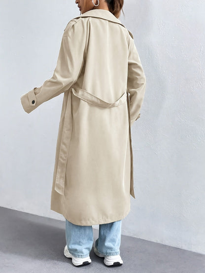 Elegant Långärmad Dam Kappa i Högkvalitativ Polyester – Tidlös Trenchcoat för Formella Tillfällen 4