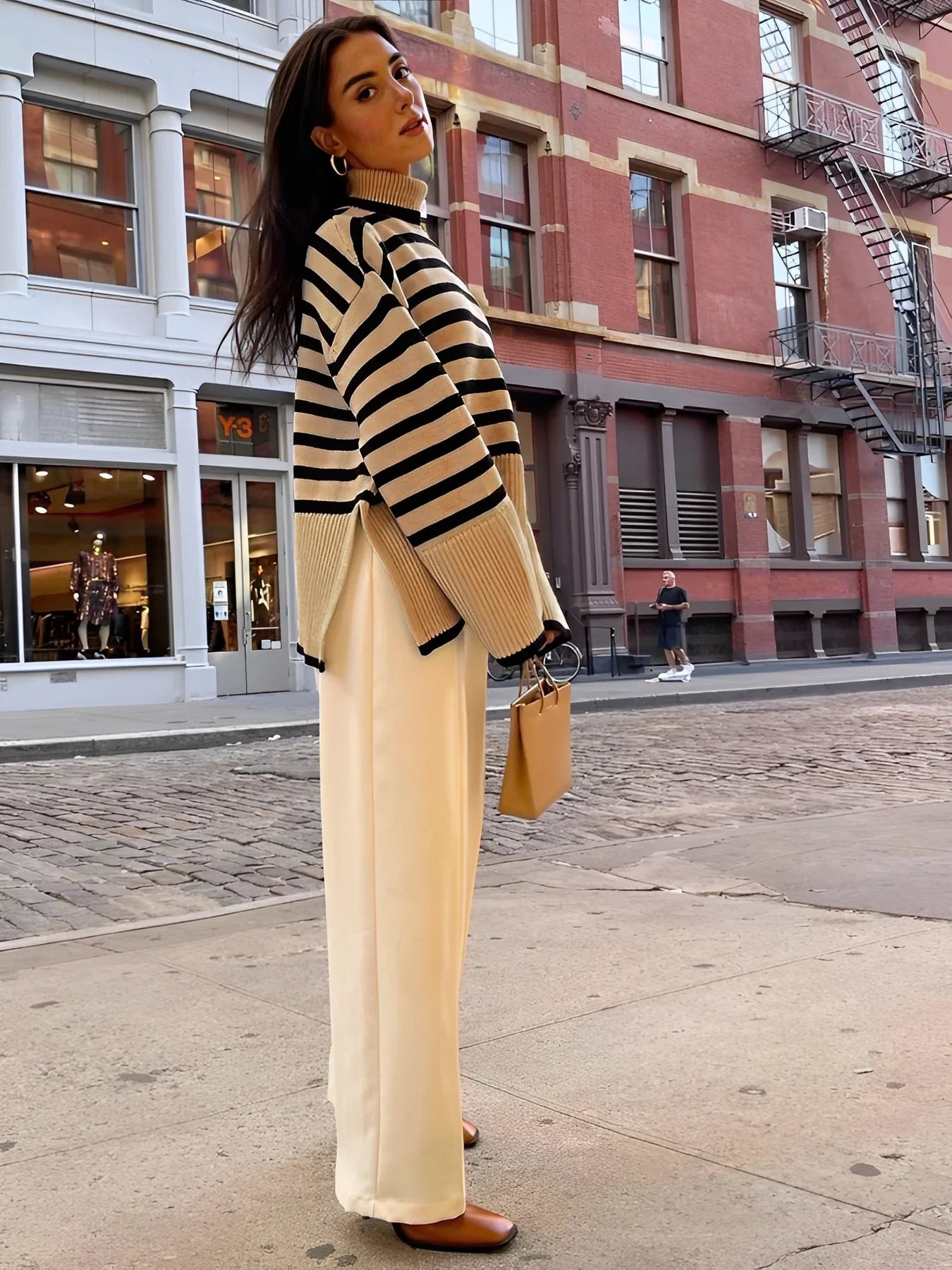 Dam Turtleneck Tröja Randig Mjuk Stickad-4