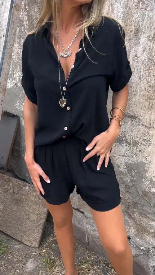 Herr Linneskjorta och Shorts Set Klassisk Stil Andningsbart Linne-1