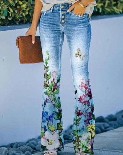 Variant image for Dam Jeans med Hög Midja Blommönster i Trendig Design-11