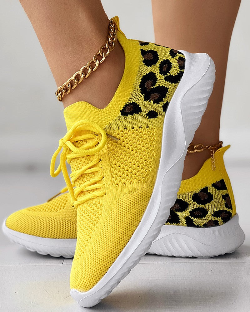 Variant image for Dam Sneakers Leopard Spetsiga Andningsbara Tyg-1
