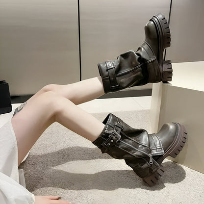 Fodrade Vinterstövlar Dam Medelhög Design Syntetisk Läder-3