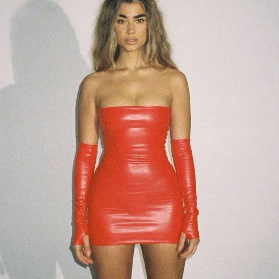 Dam Mini Klänning Strapless Polyester Fina Detaljer-2