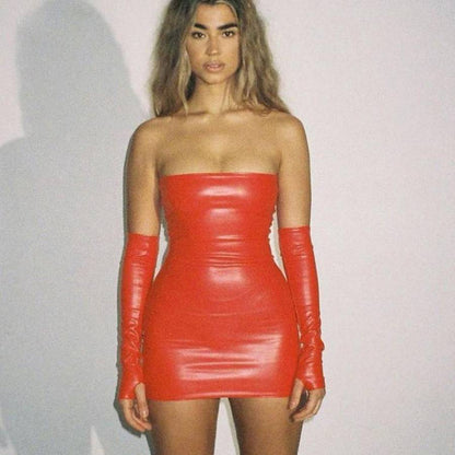 Dam Mini Klänning Strapless Polyester Fina Detaljer-2