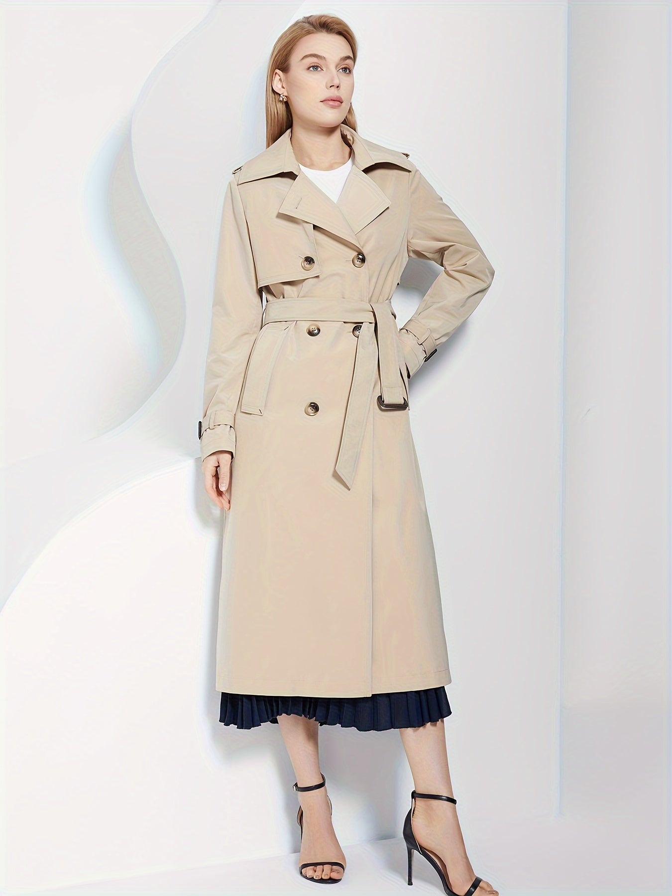 Kvinna Trenchcoat Långärmad Monokrom Polyester-4
