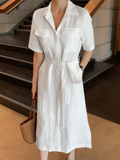 Fina Dam Klänningar Midi med Fickor och 3/4 Ärmar i Bomull-4