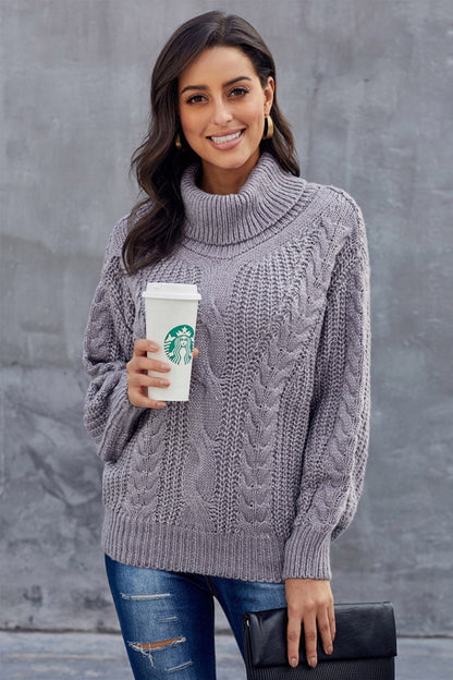 Dam Tröja Långärmad Kabelstickad Akryl-Bomull 5