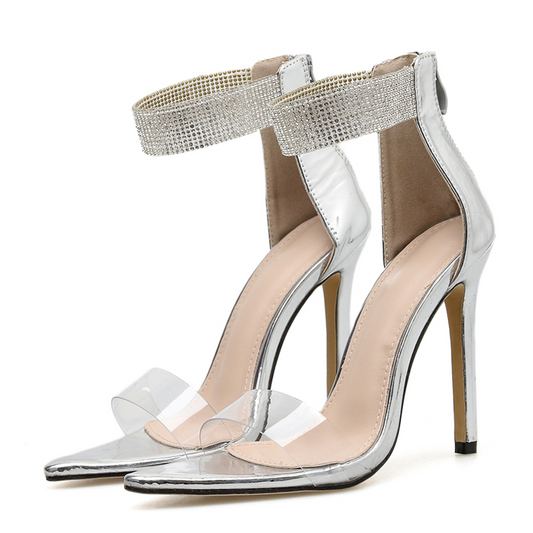 Dam Sandal Med Öppen Tå och Blixtlås i PVC – Hög Klack över 8 cm, Elegant Ankelband för Sommarens Fester 1