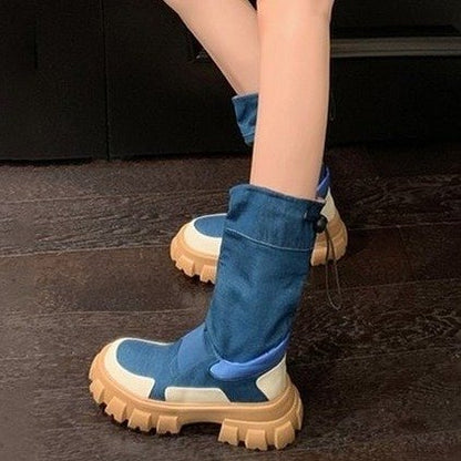 Dam Stövlar Slip-On i Cowboy Stil av Denim med Mikrofiberfoder – Rund Tå och 6 cm Klackhöjd 6