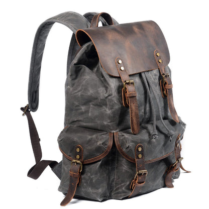 Unisex Ryggsäck Vintage Vaxat Canvas och Läder-3