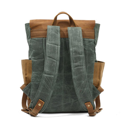 Unisex Laptop Ryggsäck Vaxad Bomullsduk och Läder 15 Tum-4