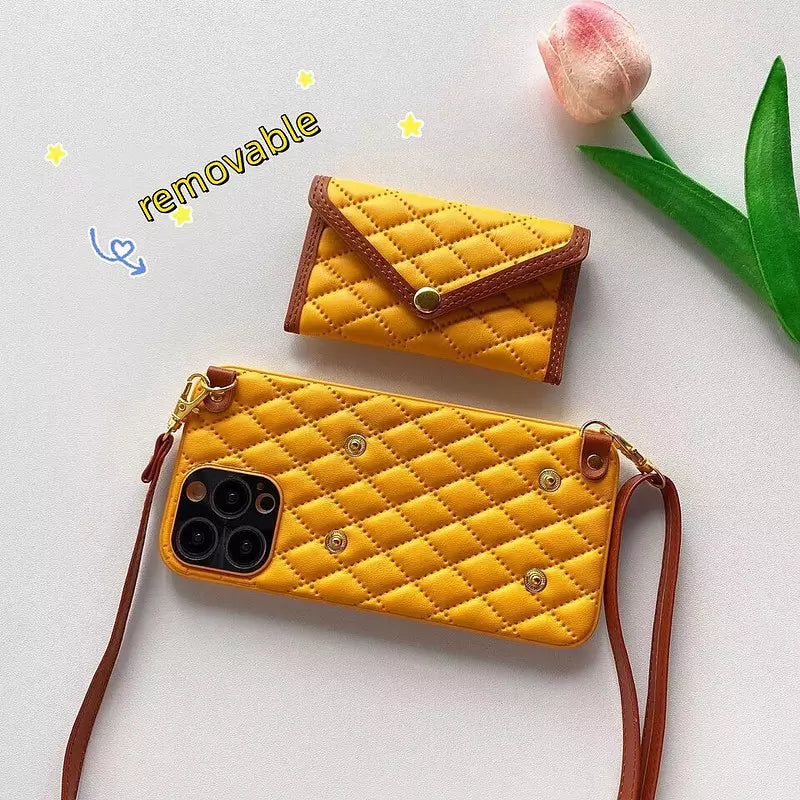 Kvinnors iPhone Fodral Plånboksfodral Med Diamantmönster och Avtagbar Kedja-5