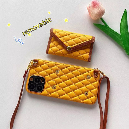 Kvinnors iPhone Fodral Plånboksfodral Med Diamantmönster och Avtagbar Kedja-5