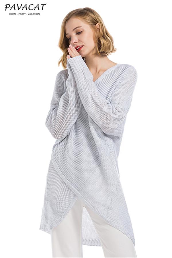 Dam Stickad V-hals Tröja med Korsad Framsida i Mjuk Akryl-6