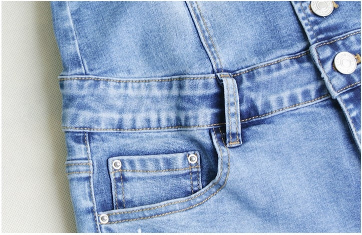 Dam Overall i Denim med Omringbar Krage och Knappstängning-3