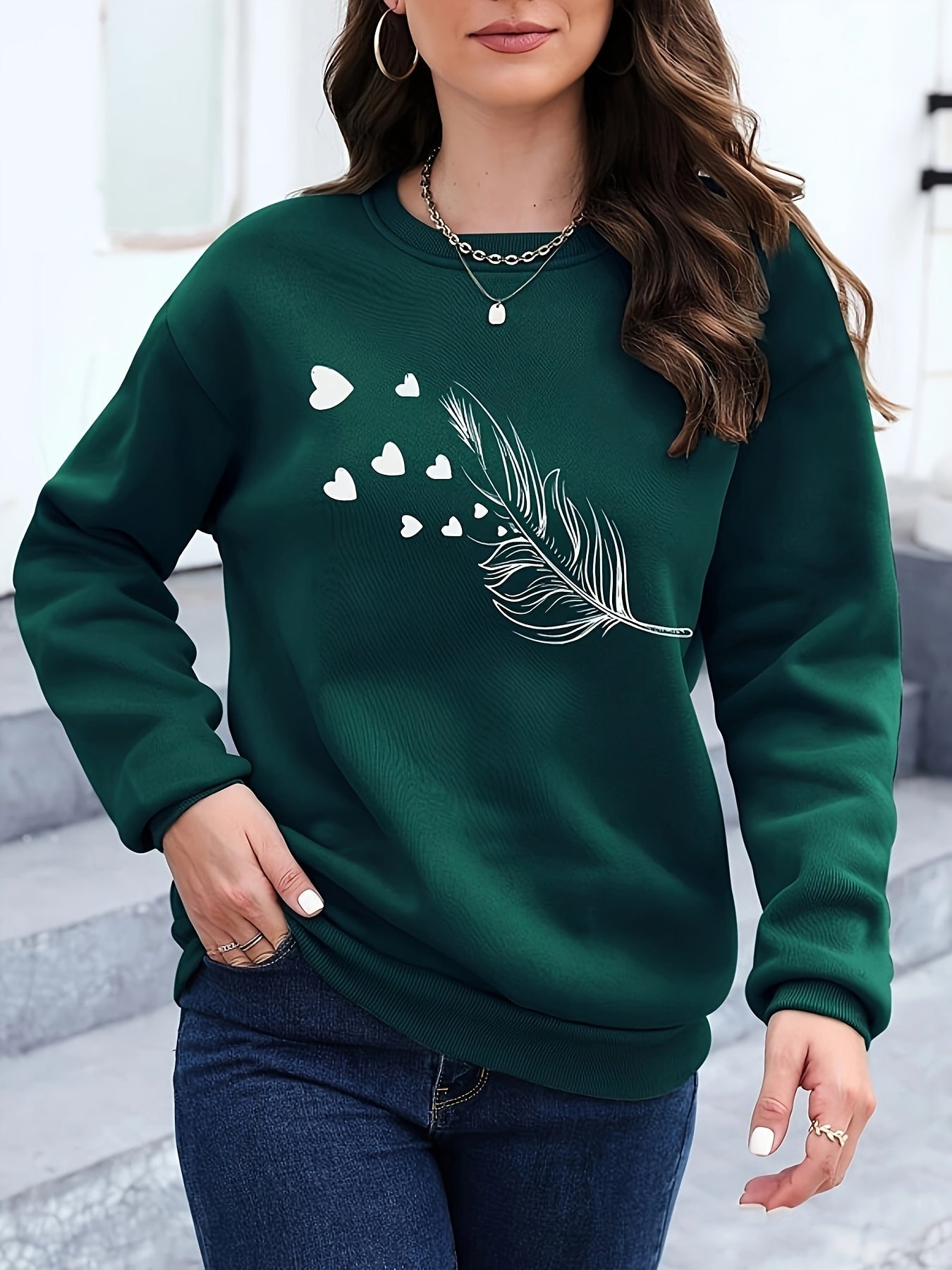 Dam Sweatshirt Modern Design Mjuk Tyg Avslappnad Passform-1