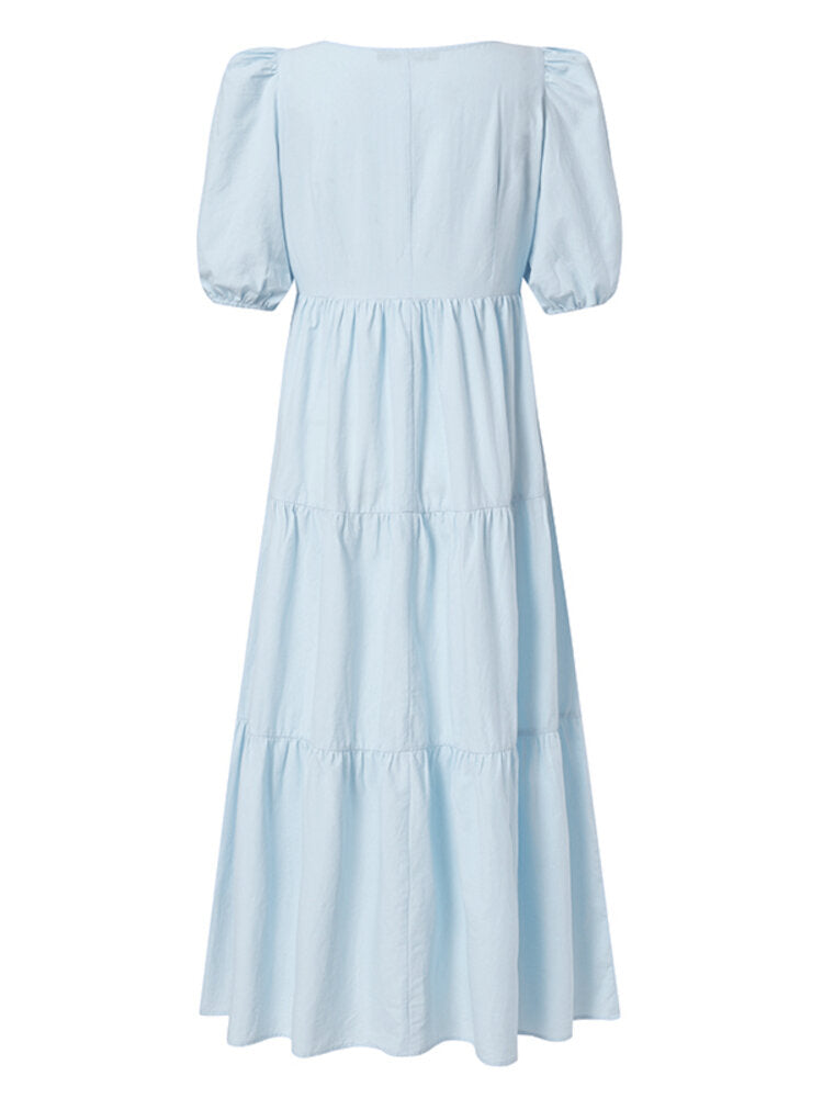 Maxiklänning Dam Rektangulär Halsringning 100% Bomull Lång Klänning-4