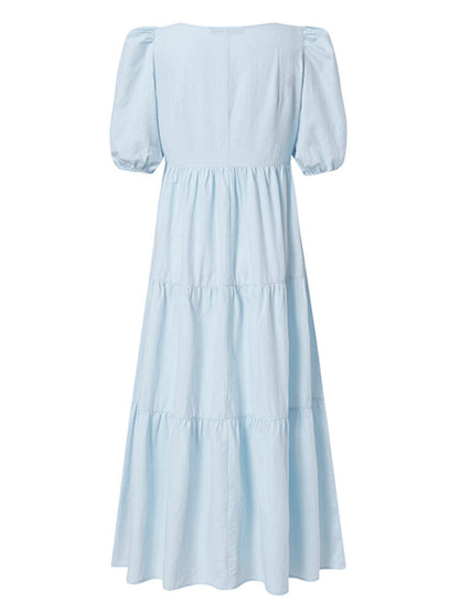 Maxiklänning Dam Rektangulär Halsringning 100% Bomull Lång Klänning-4